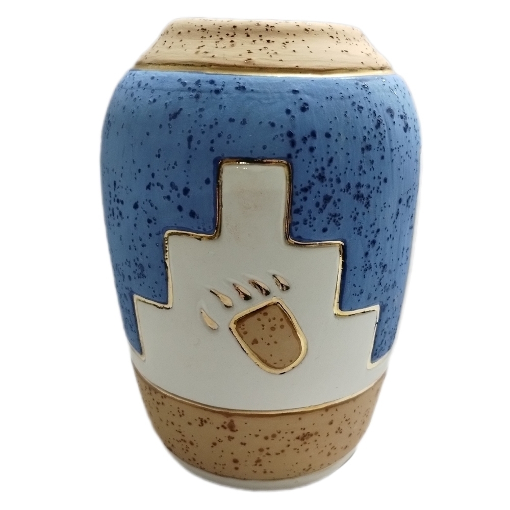 1980s Southwestern Sandstone Bear Paw Vase 